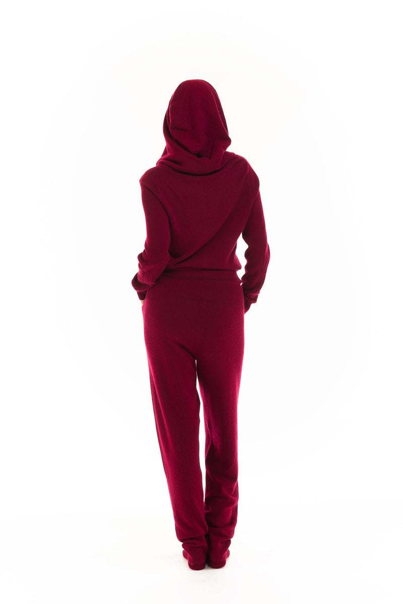 100% CASHMERE TRACKSUIT PANTS BURGUNDY