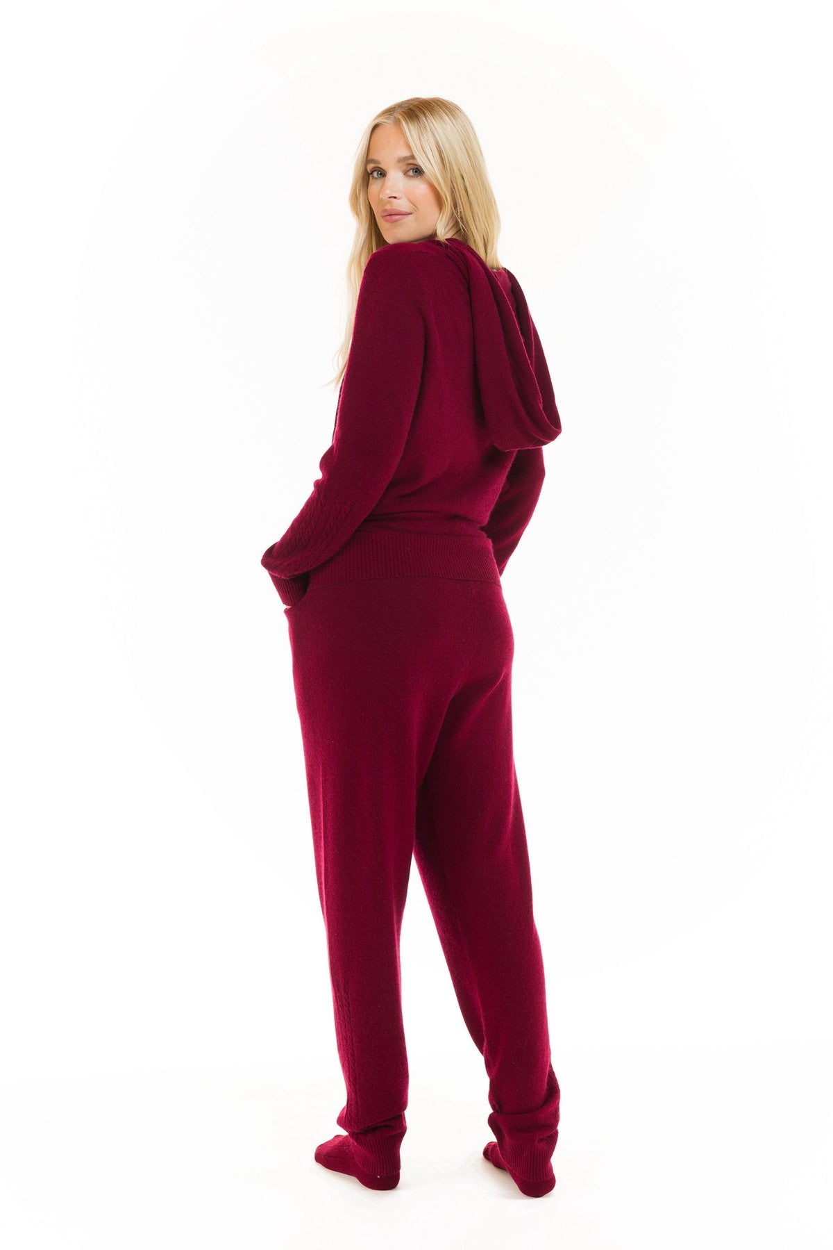 100% CASHMERE TRACKSUIT PANTS BURGUNDY