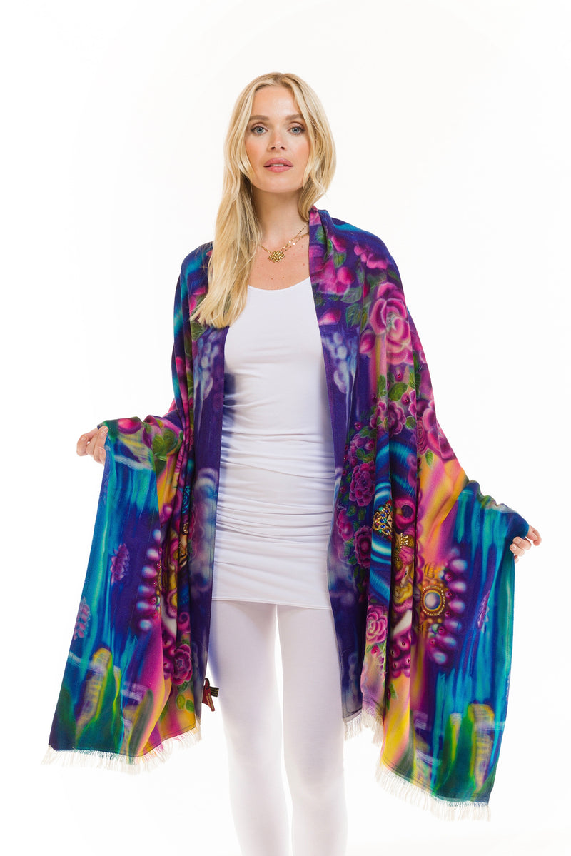 WHITE TARA 100% CASHMERE AND SILK BEADED SHAWL