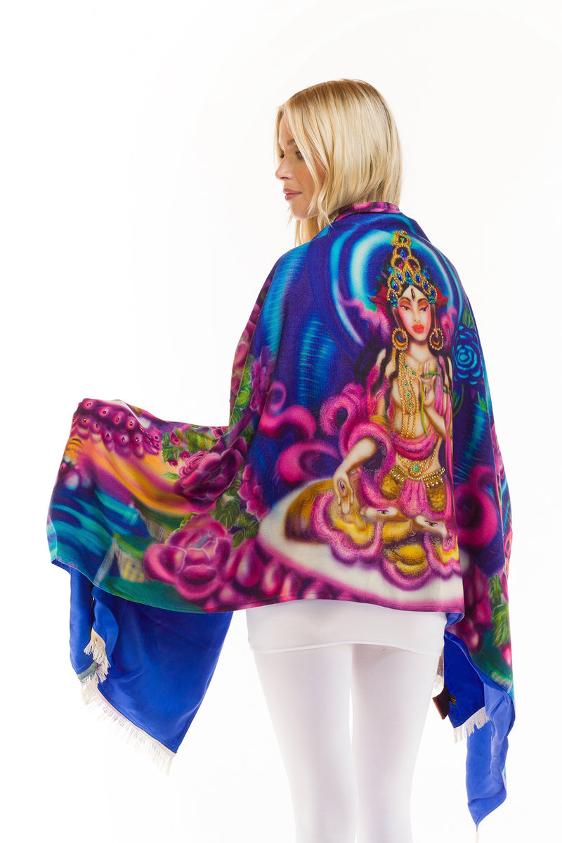 WHITE TARA 100% CASHMERE AND SILK BEADED SHAWL