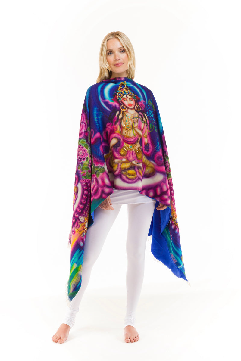 WHITE TARA 100% CASHMERE AND SILK BEADED SHAWL