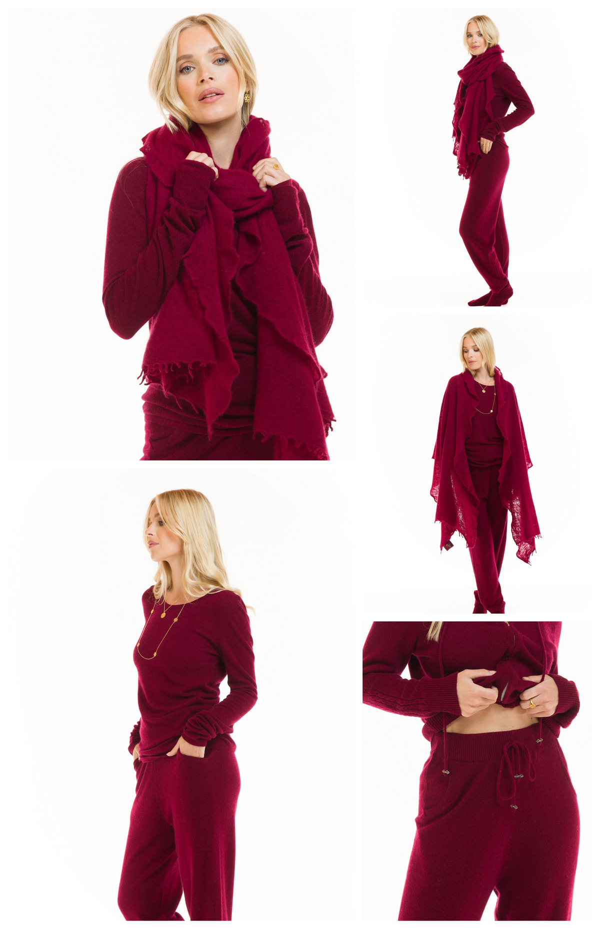 100% CASHMERE TRACKSUIT PANTS BURGUNDY