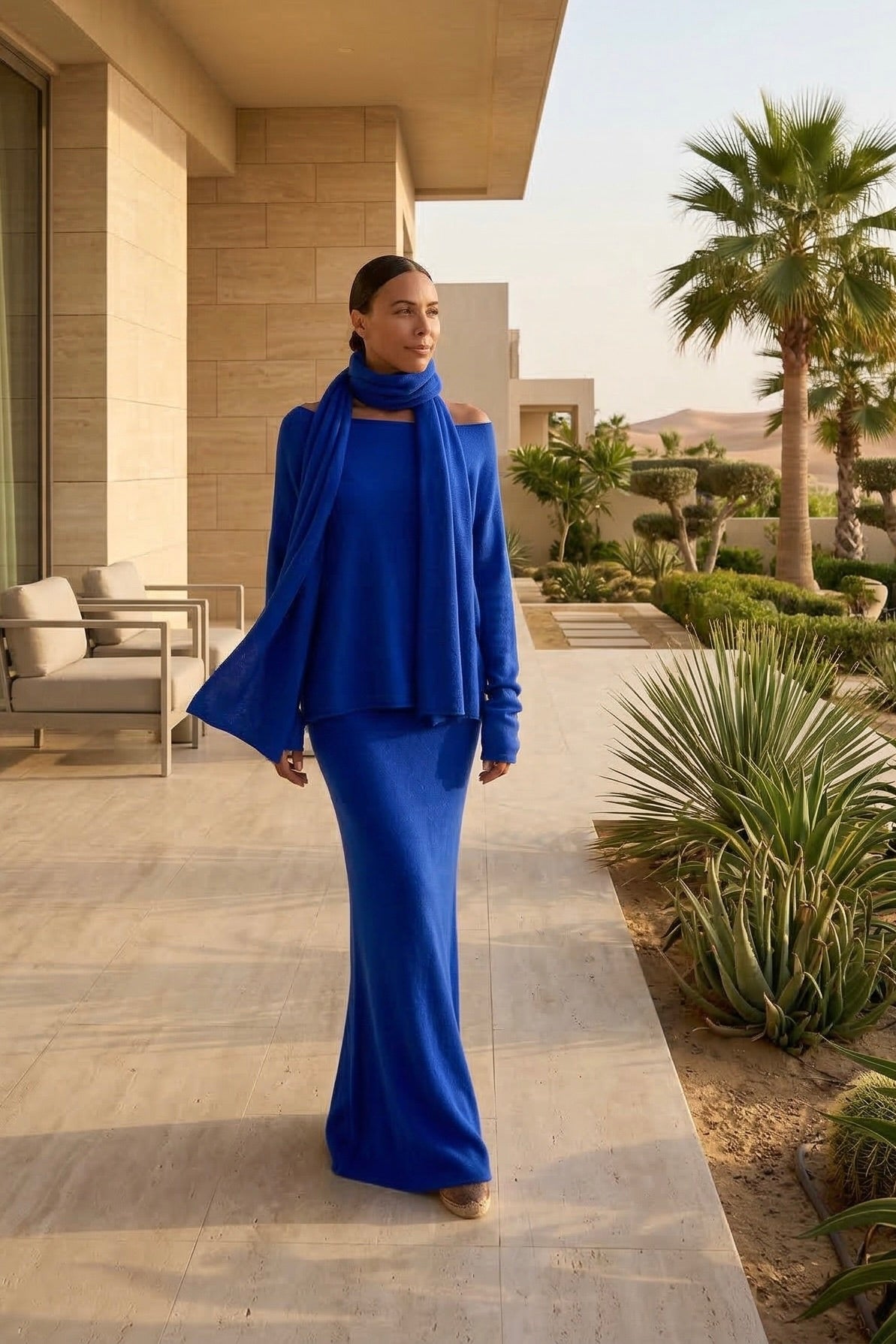 100% CASHMERE A-LINE SKIRT ROYAL BLUE
