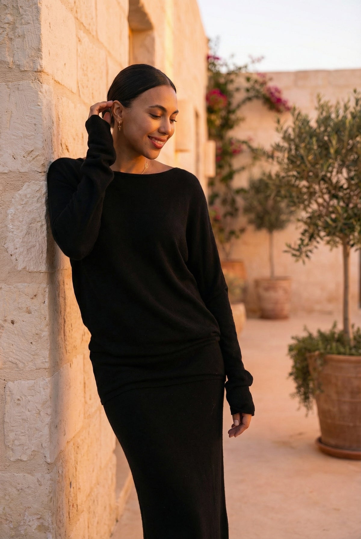 100% CASHMERE OBLIQUE JUMPER BLACK