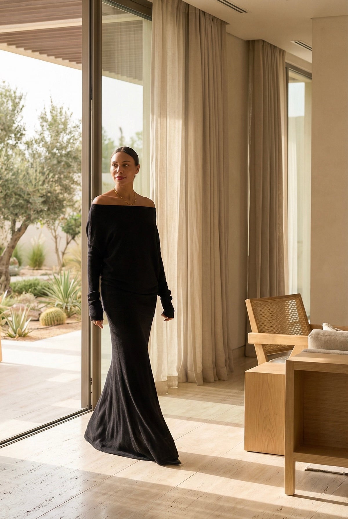 100% CASHMERE A-LINE SKIRT BLACK