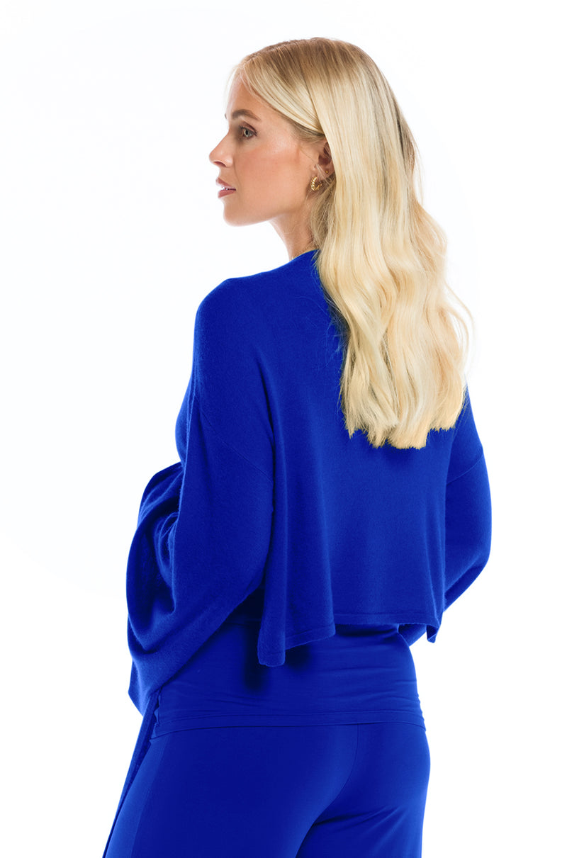 100% CASHMERE ULTRA FINE DRAPED SHRUG COBALT BLUE