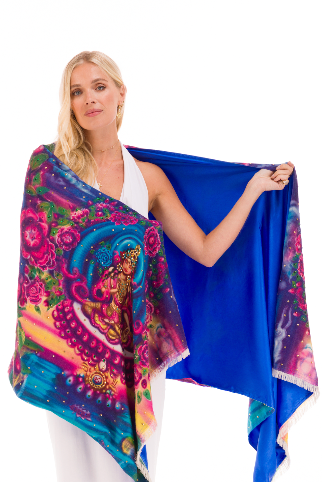 WHITE TARA 100% CASHMERE AND SILK BEADED SHAWL