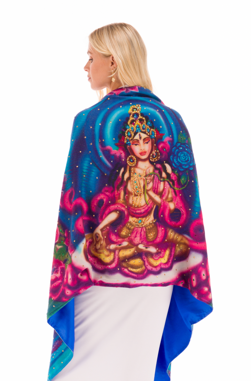 WHITE TARA 100% CASHMERE AND SILK BEADED SHAWL