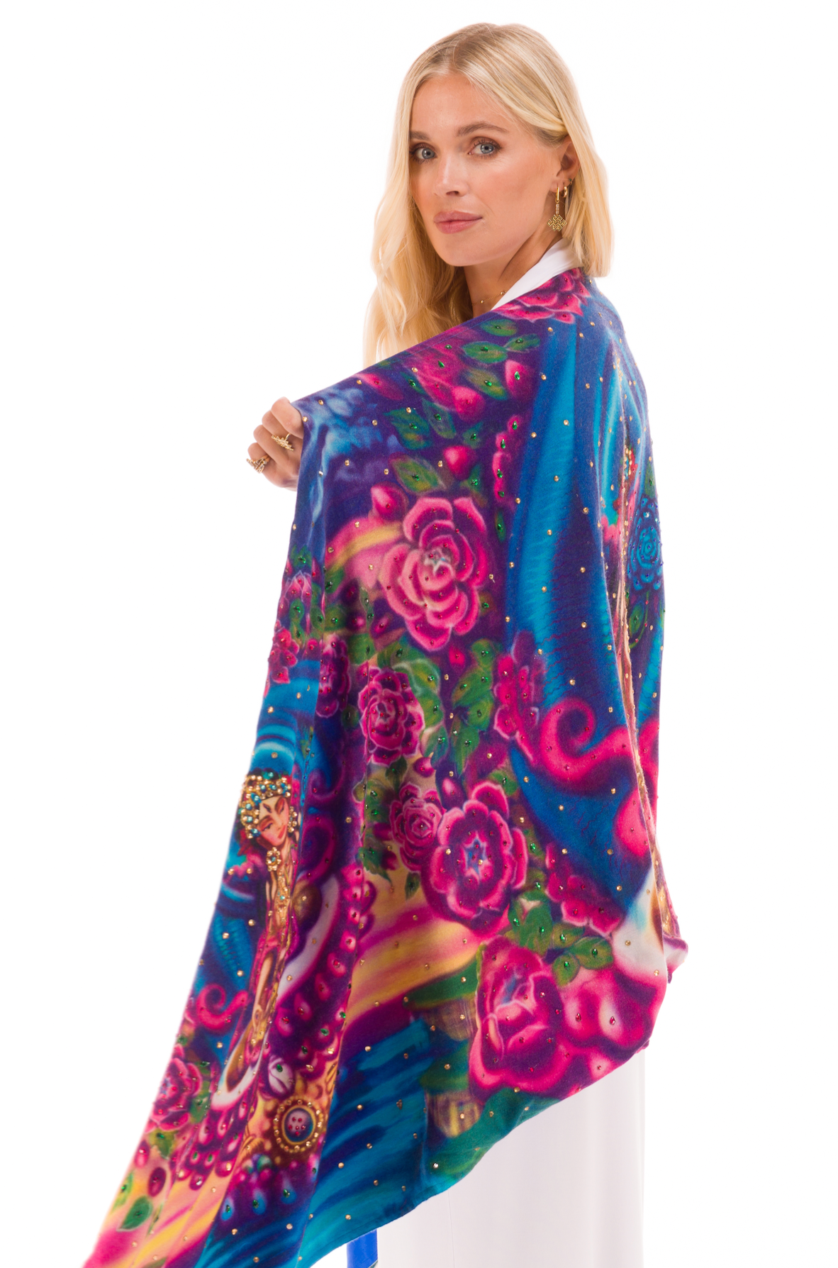 WHITE TARA 100% CASHMERE AND SILK BEADED SHAWL