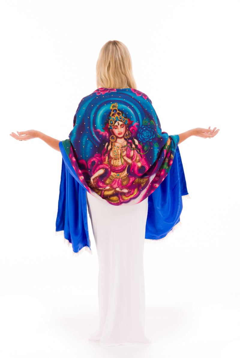 WHITE TARA 100% CASHMERE AND SILK BEADED SHAWL