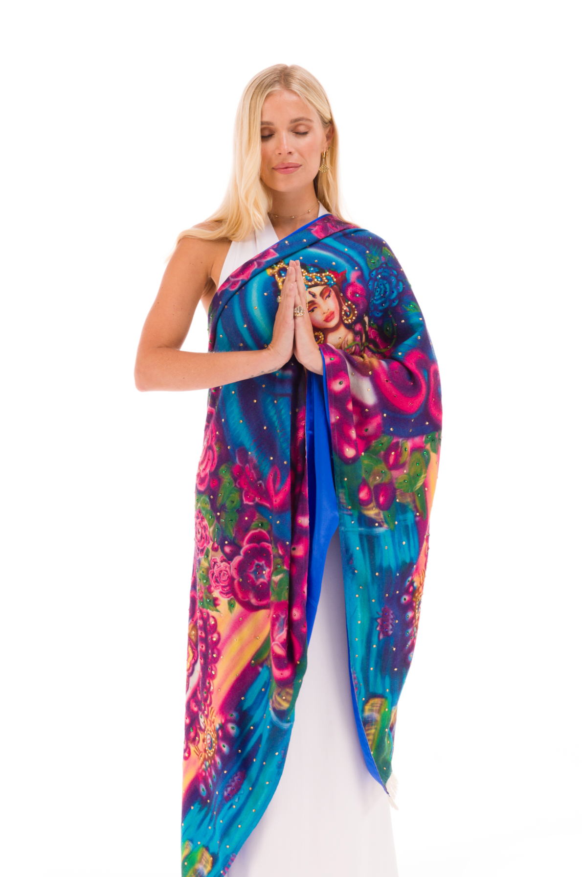 WHITE TARA 100% CASHMERE AND SILK BEADED SHAWL