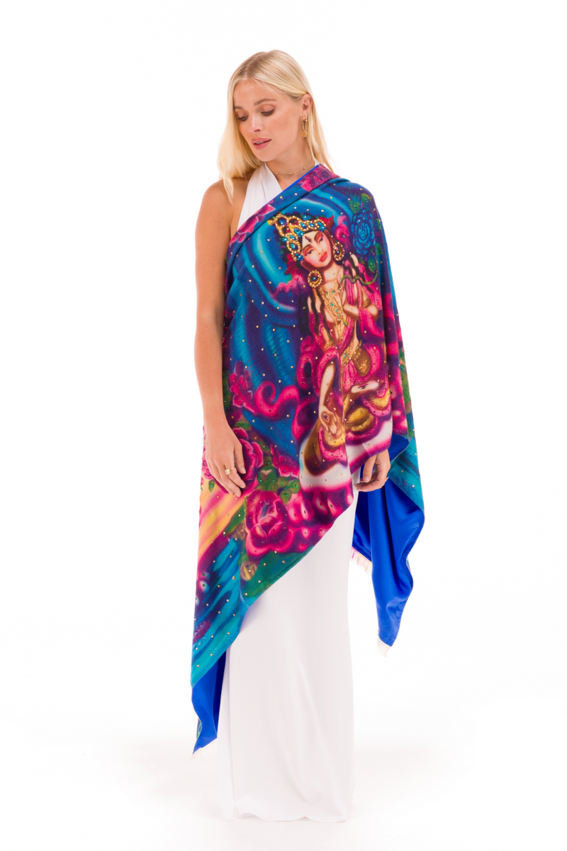 WHITE TARA 100% CASHMERE AND SILK BEADED SHAWL