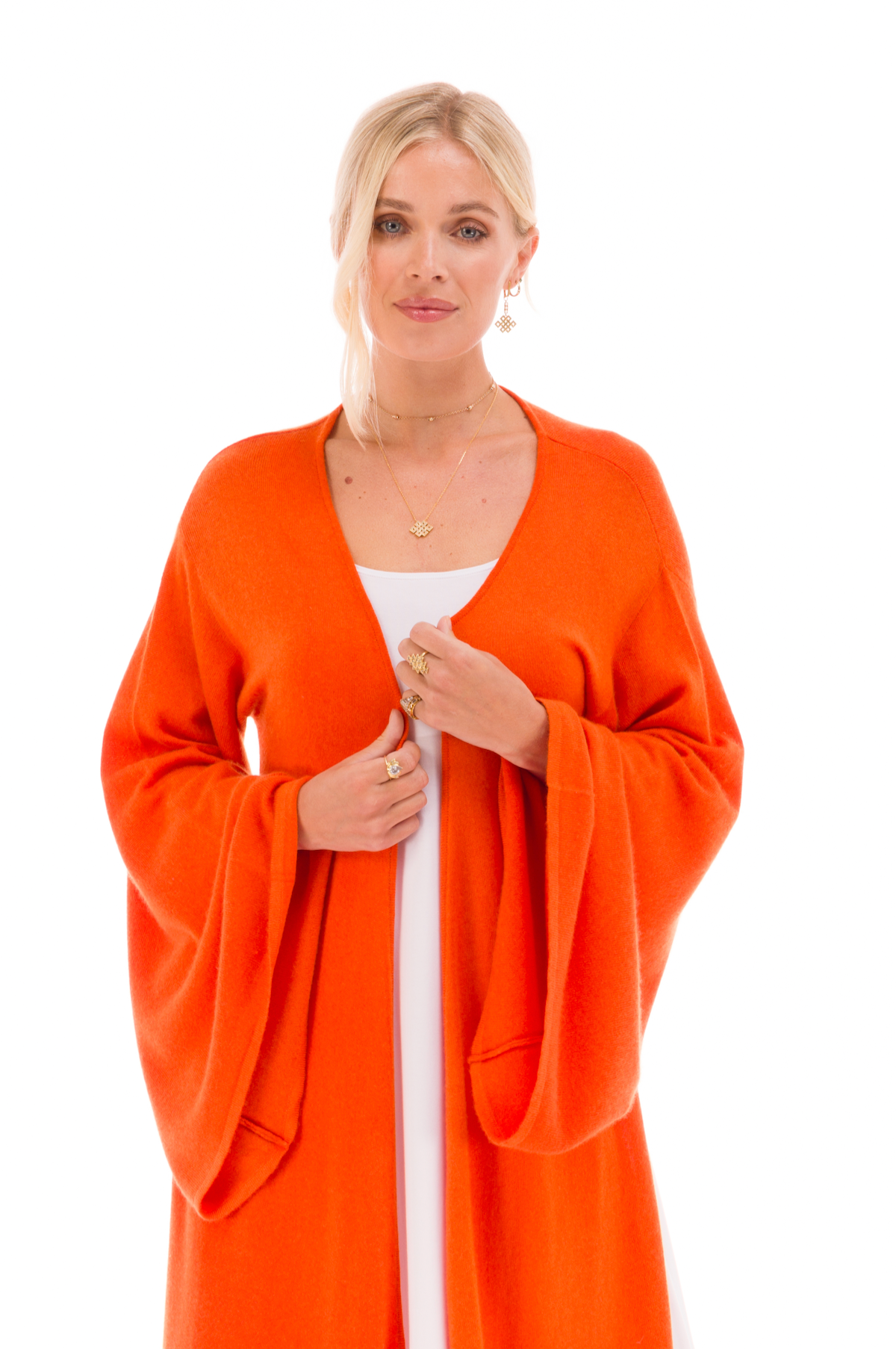 100% CASHMERE ULTRA FINE DRAPED SHRUG SPICY ORANGE