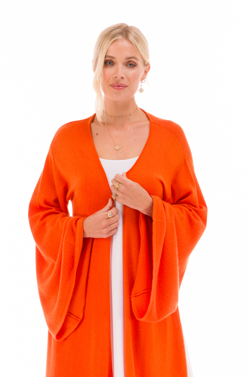 100% CASHMERE ULTRA FINE DRAPED SHRUG SPICY ORANGE