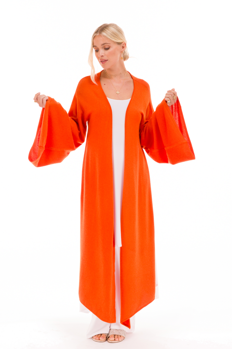 100% 2 PLY CASHMERE DRAPED SHRUG SPICY ORANGE