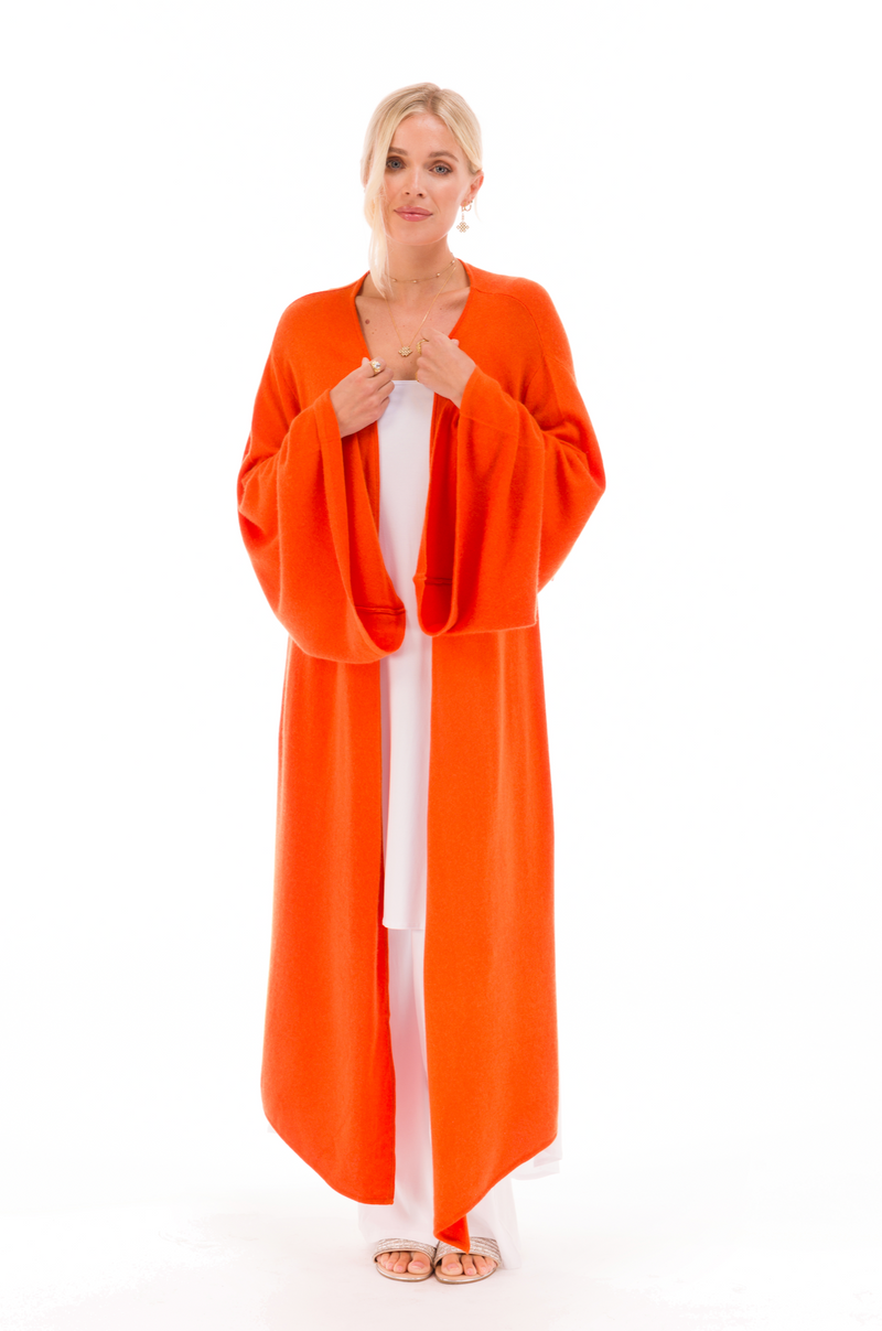 100% CASHMERE ULTRA FINE DRAPED SHRUG SPICY ORANGE