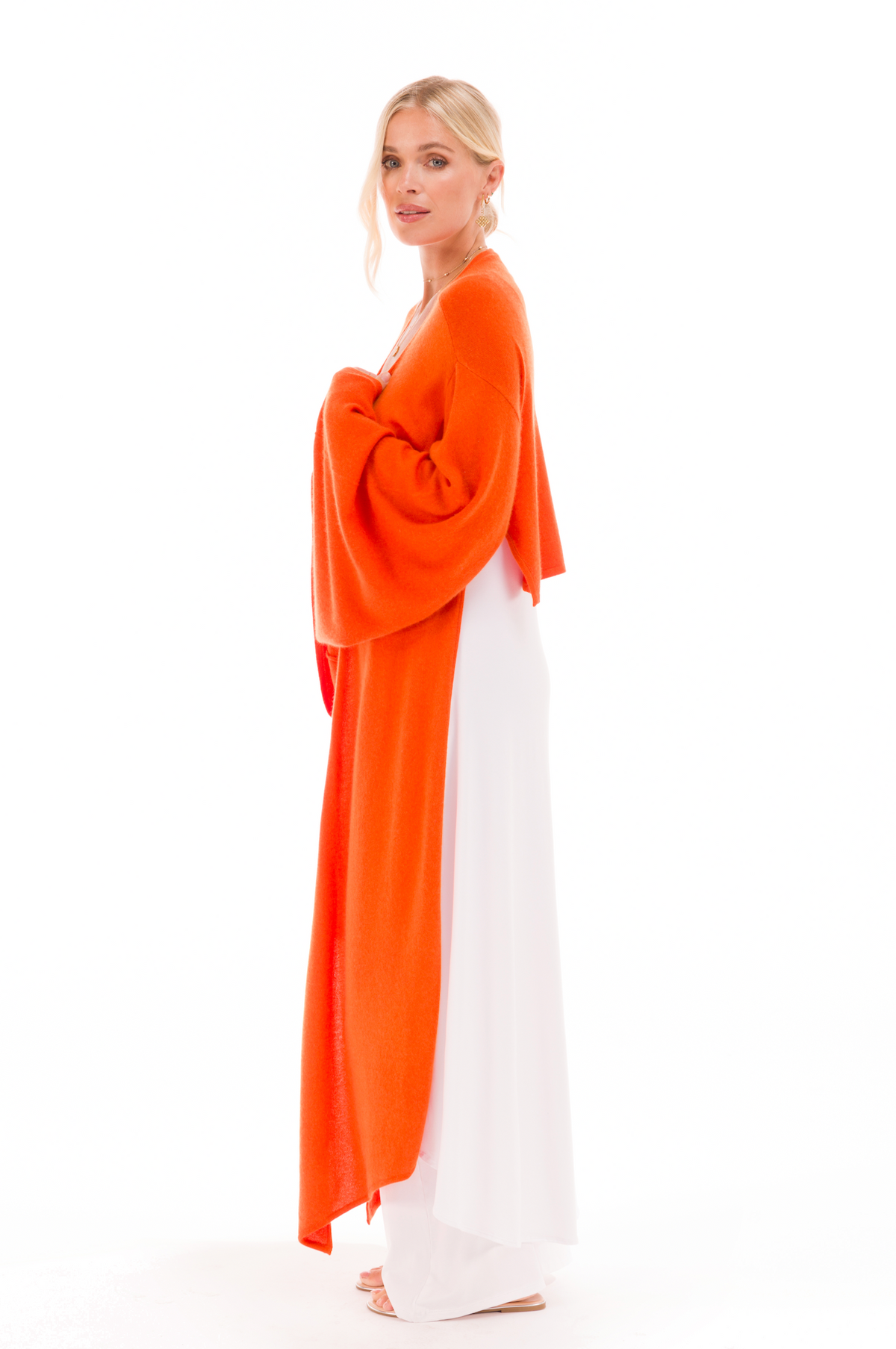 100% 2 PLY CASHMERE DRAPED SHRUG SPICY ORANGE