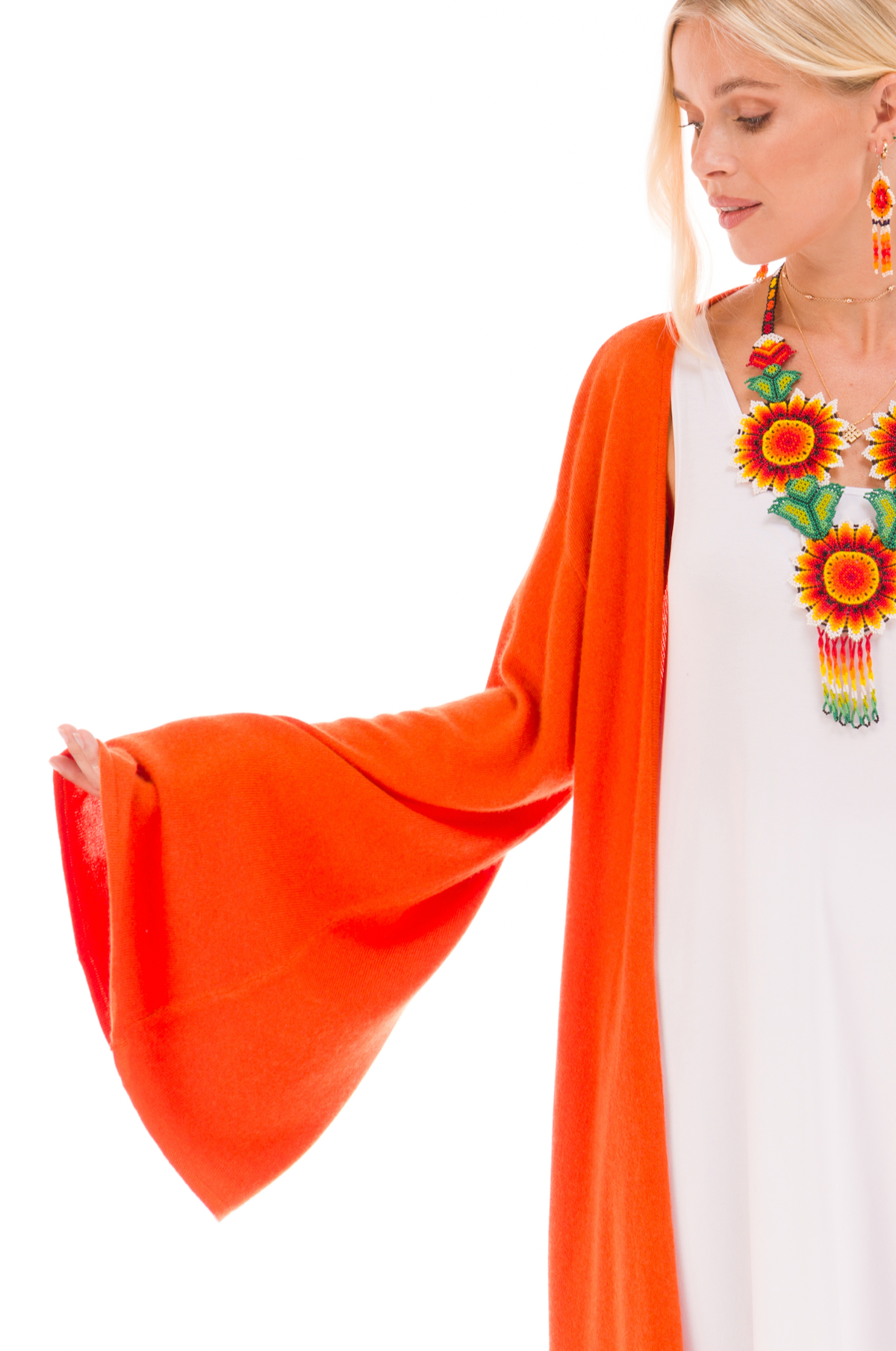 100% CASHMERE ULTRA FINE DRAPED SHRUG SPICY ORANGE