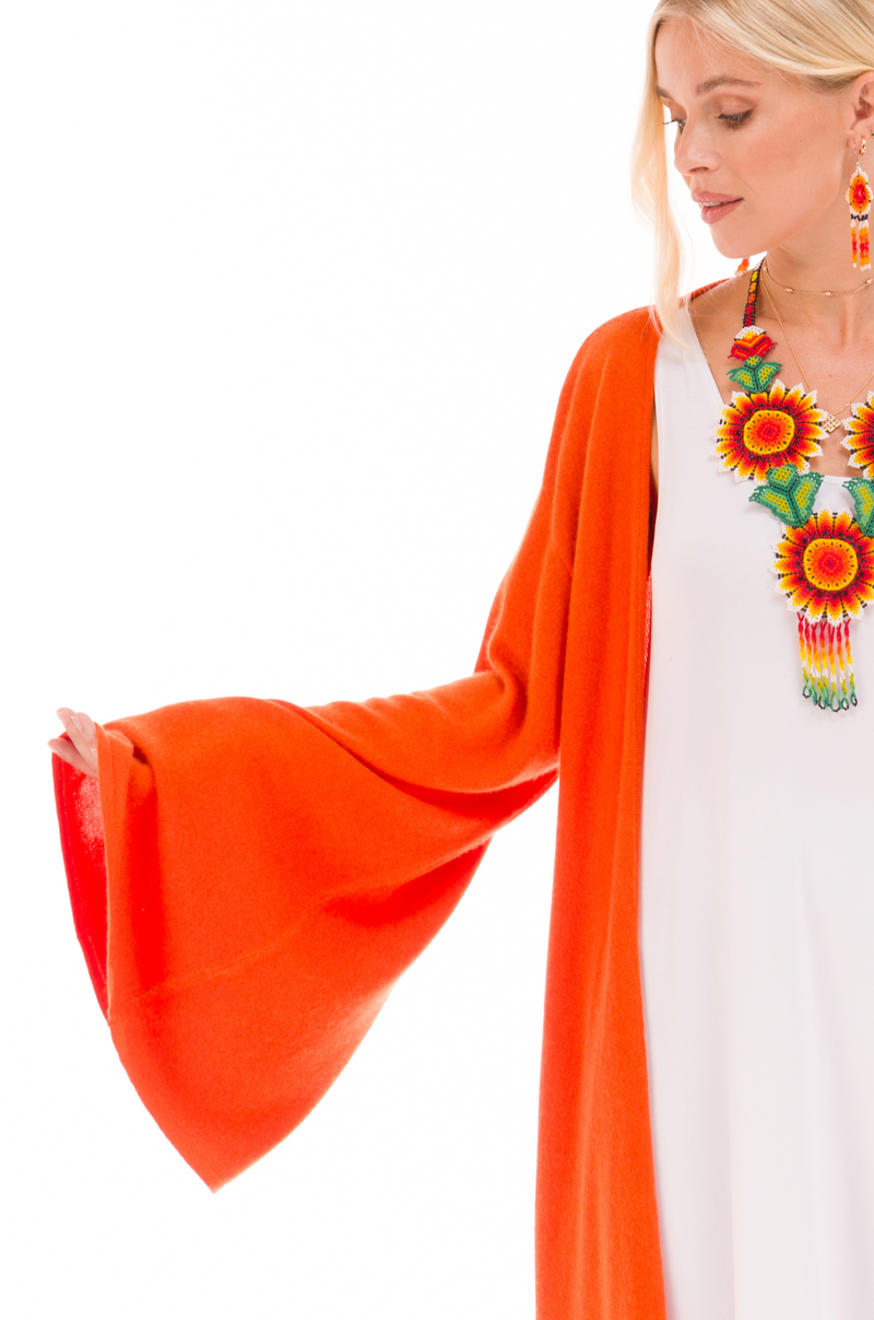 100% CASHMERE ULTRA FINE DRAPED SHRUG SPICY ORANGE