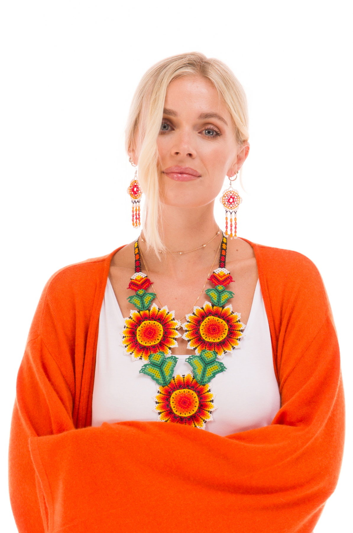 100% CASHMERE ULTRA FINE DRAPED SHRUG SPICY ORANGE