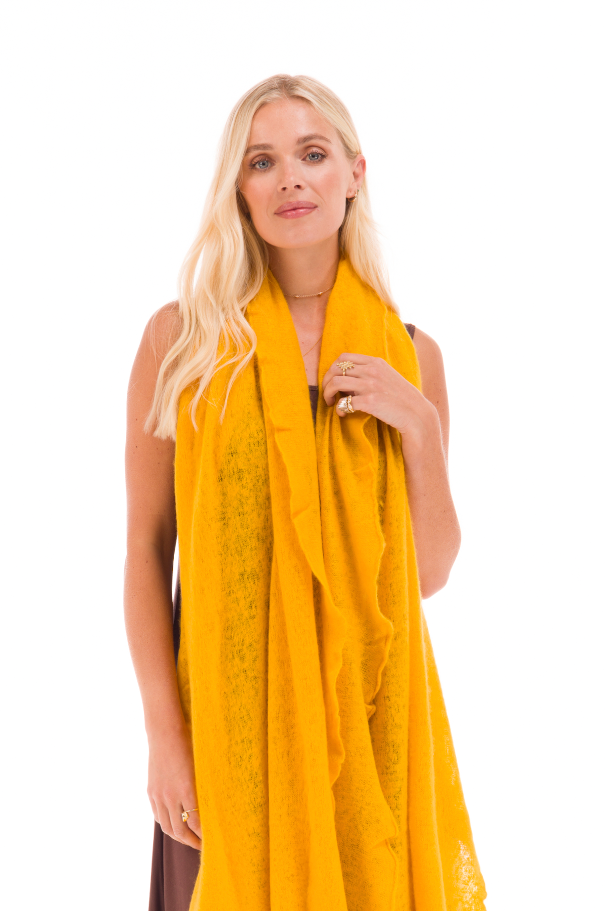 100% CASHMERE FELTED SCARF TIBETAN YELLOW