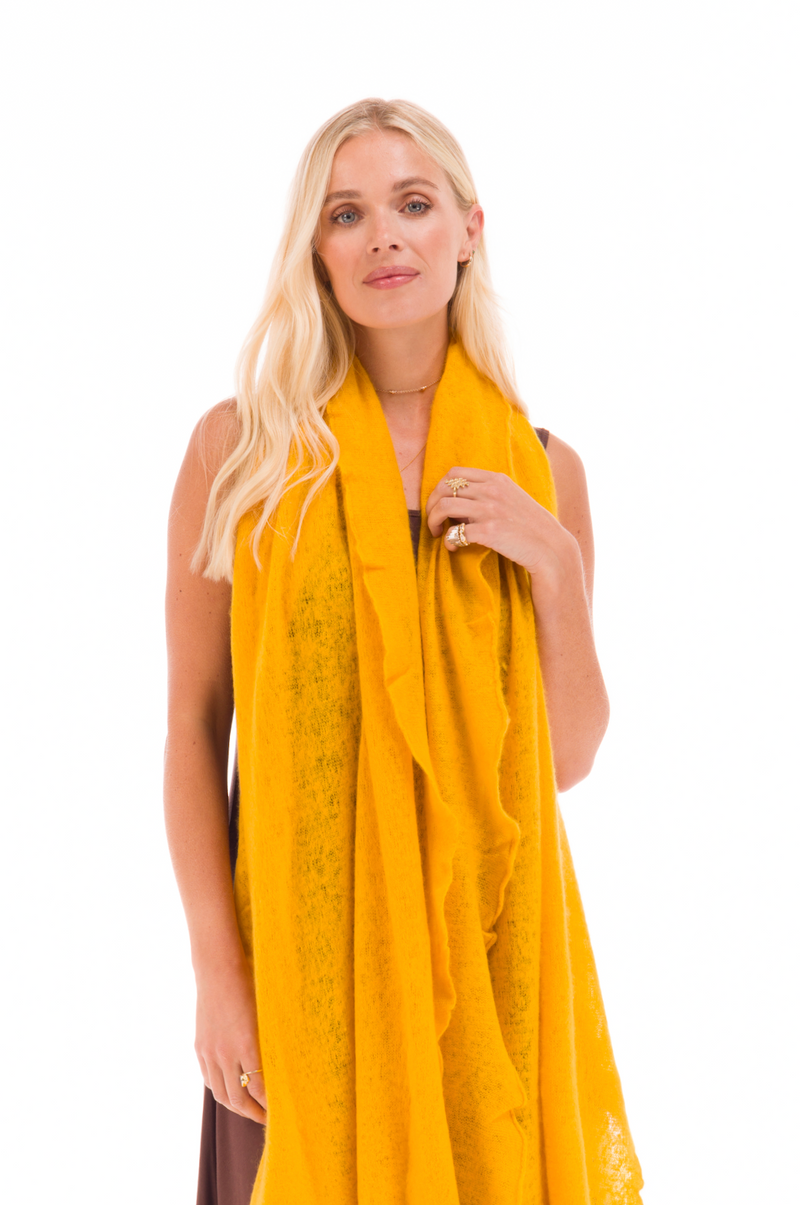 100% CASHMERE FELTED SCARF TIBETAN YELLOW