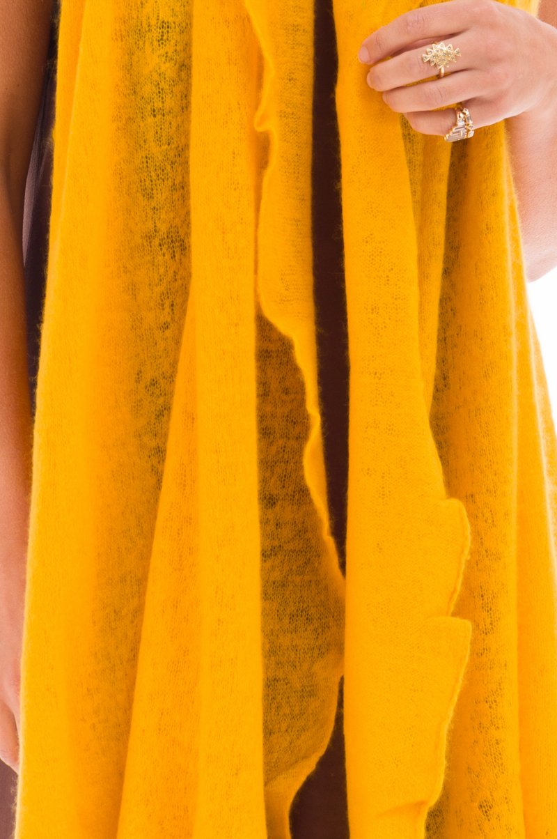 100% CASHMERE FELTED SCARF TIBETAN YELLOW