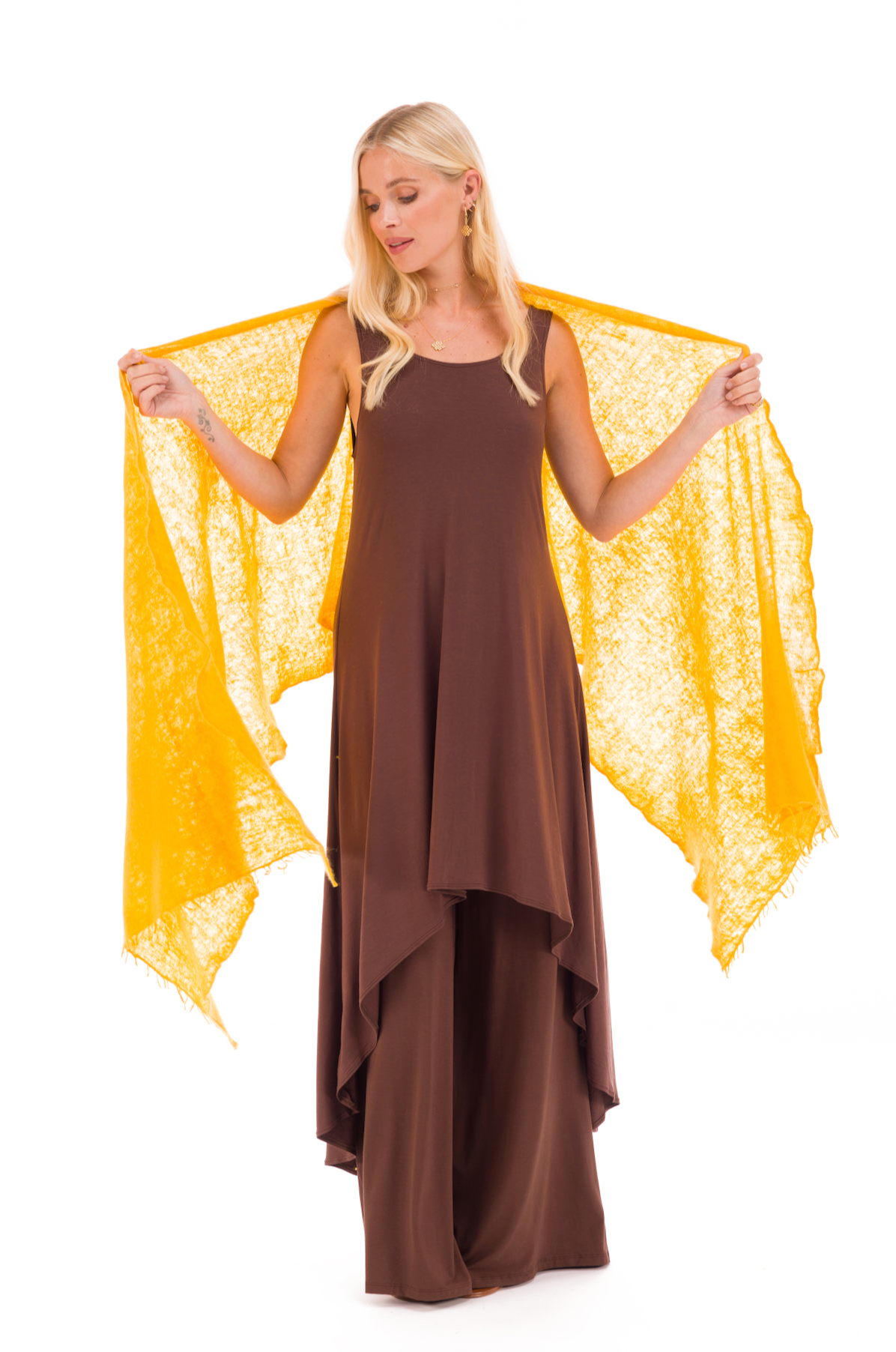 100% CASHMERE FELTED SCARF TIBETAN YELLOW