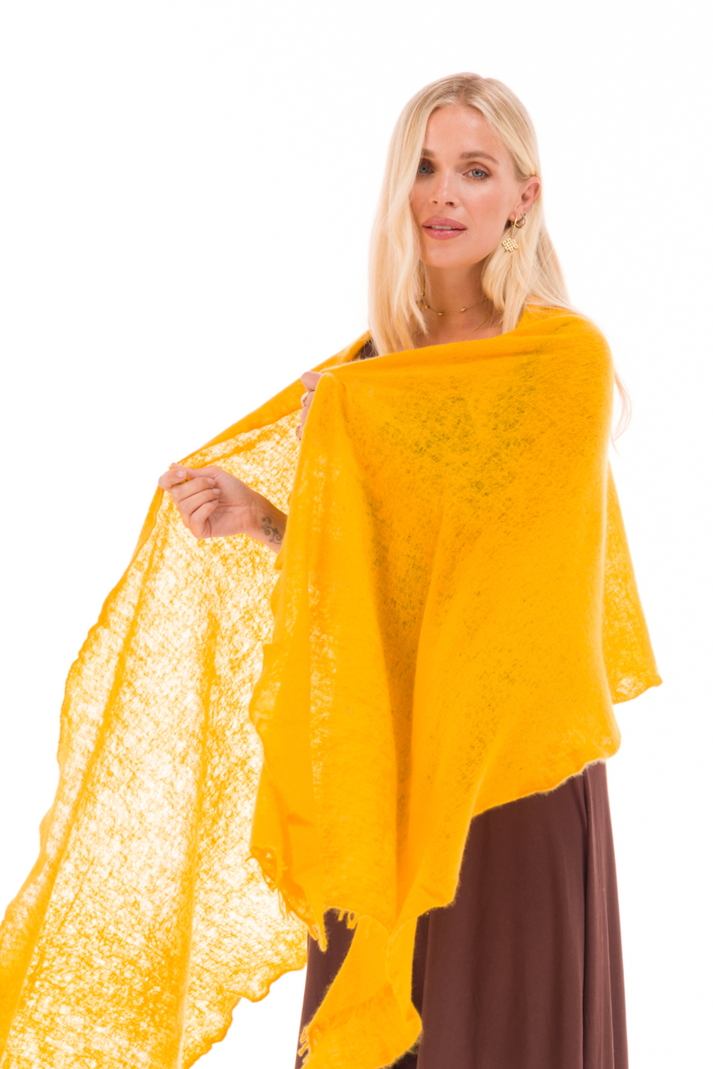 100% CASHMERE FELTED SCARF TIBETAN YELLOW