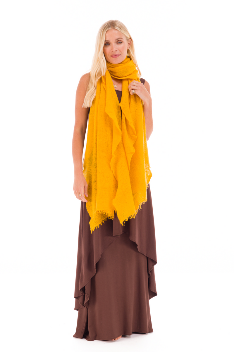 100% CASHMERE FELTED SCARF TIBETAN YELLOW