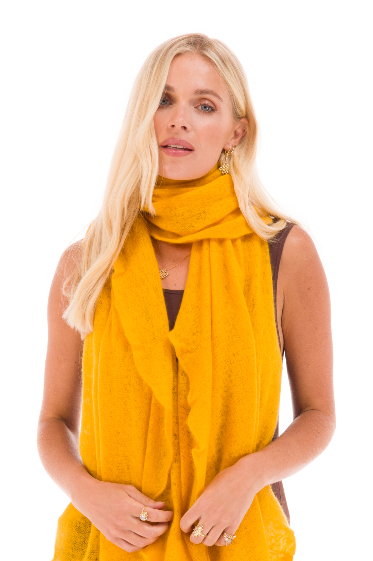 100% CASHMERE FELTED SCARF TIBETAN YELLOW
