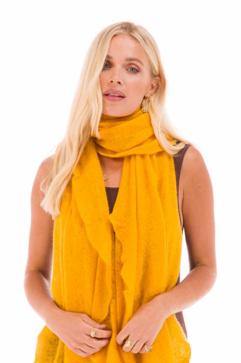 100% CASHMERE FELTED SCARF TIBETAN YELLOW