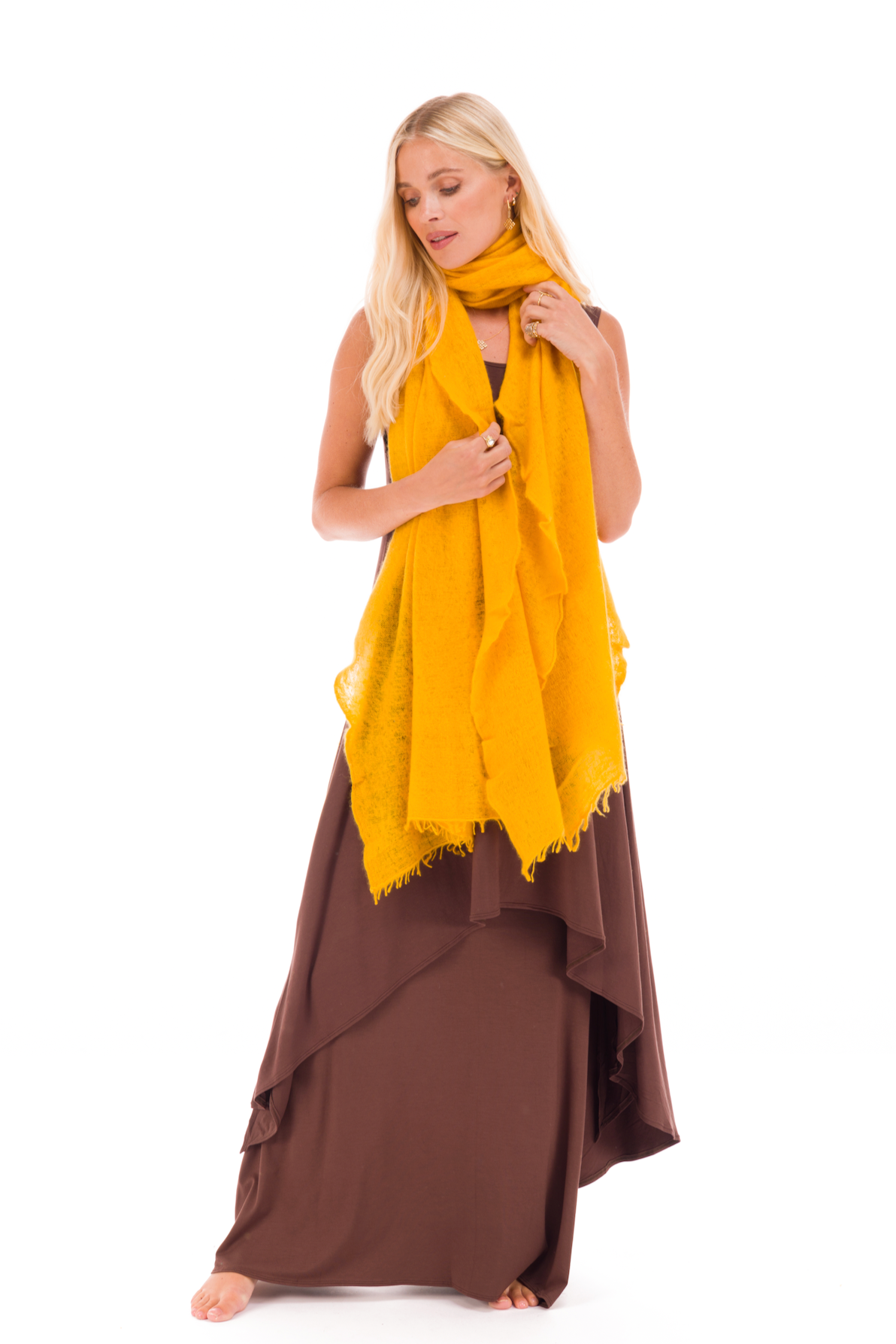 100% CASHMERE FELTED SCARF TIBETAN YELLOW