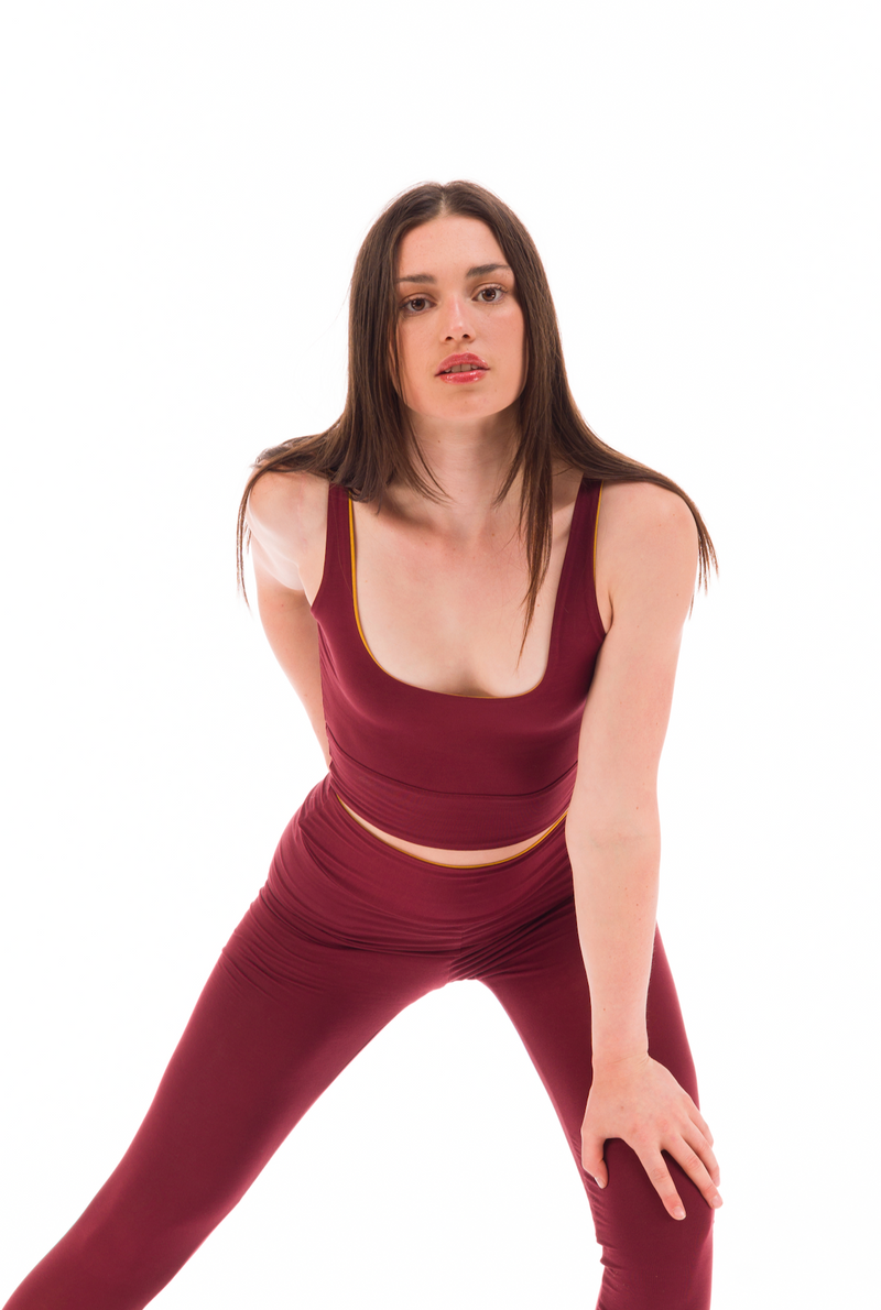 BAMBOO REVERSIBLE YOGA BRA BURGUNDY-TIBETAN YELLOW