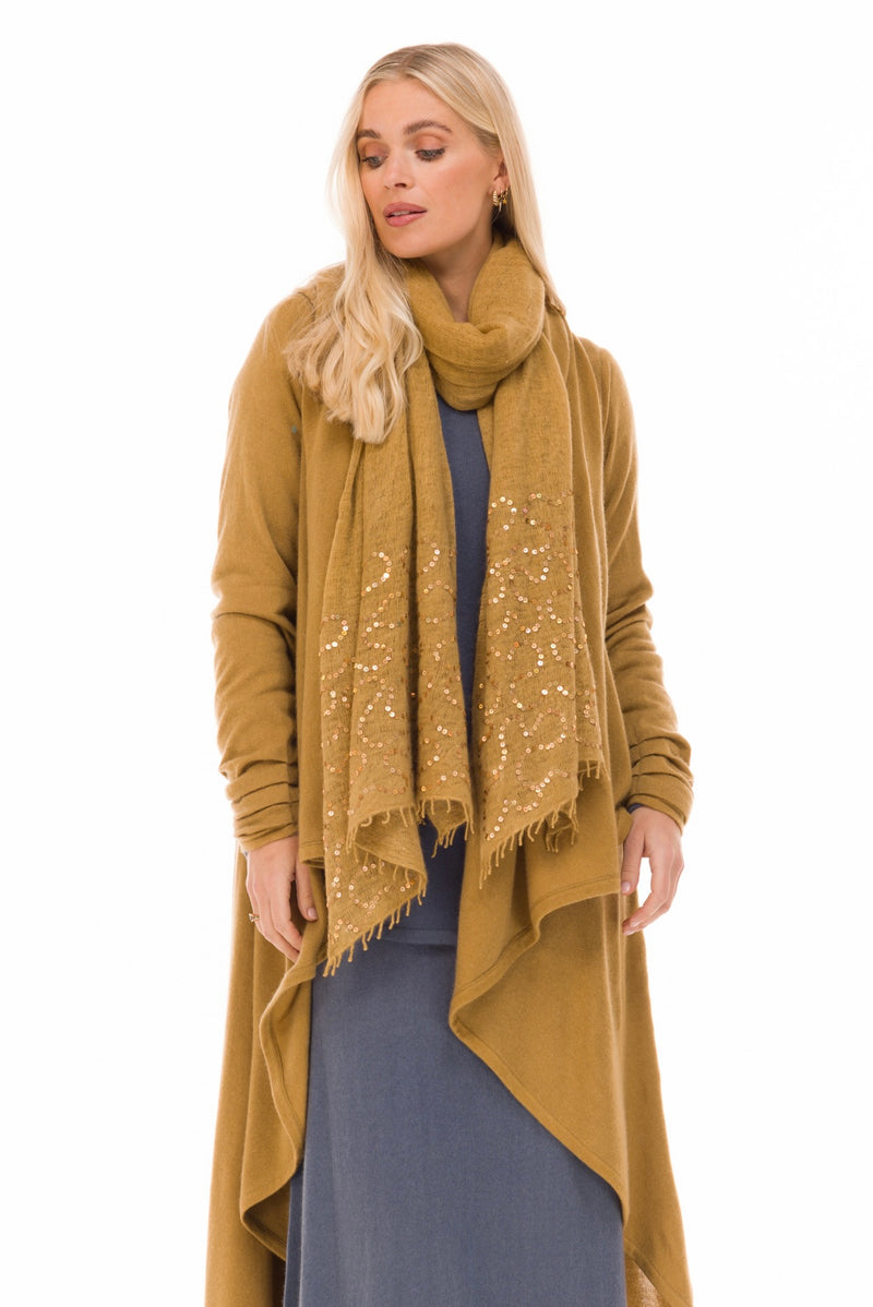 100% CASHMERE FELTED SCARF WITH SEQUINS HONEY
