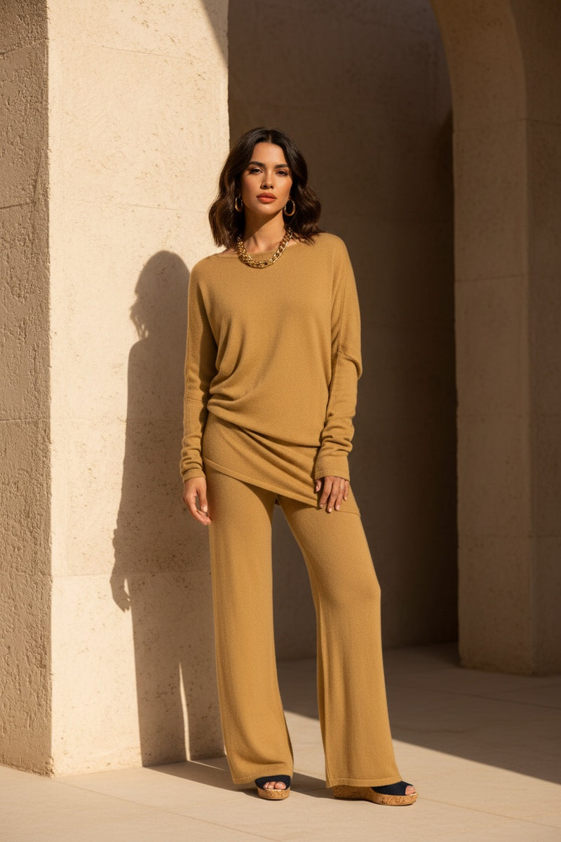 100% CASHMERE OBLIQUE JUMPER HONEY