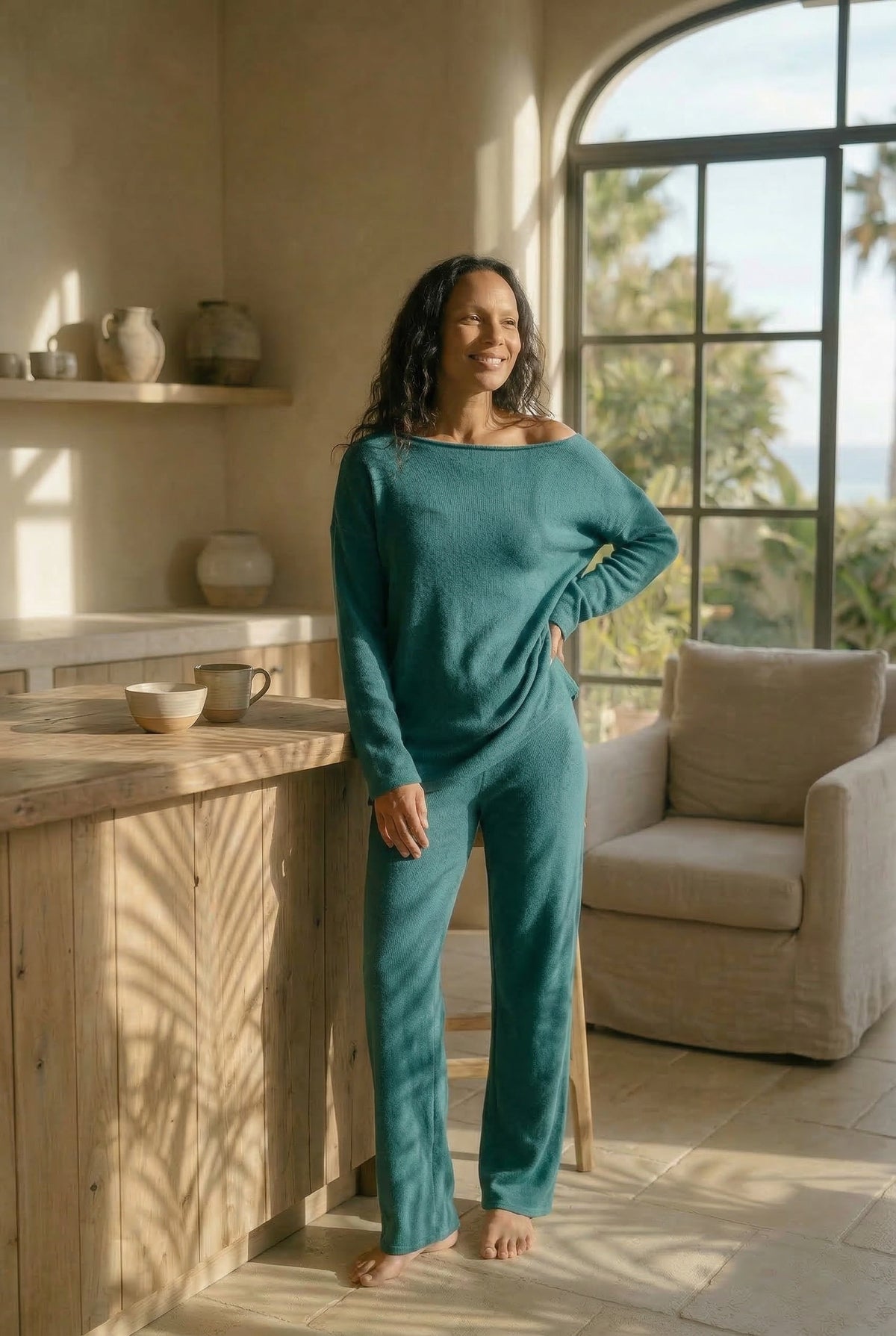 100% CASHMERE LOUNGE PANTS PEACOCK