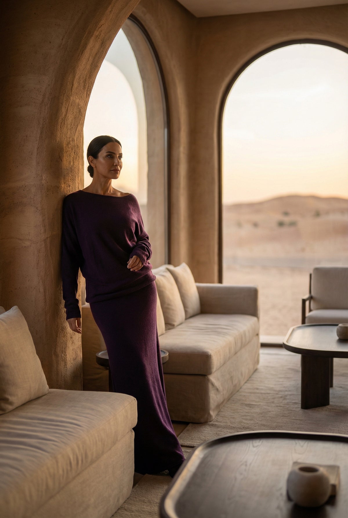 100% CASHMERE A-LINE SKIRT AUBERGINE