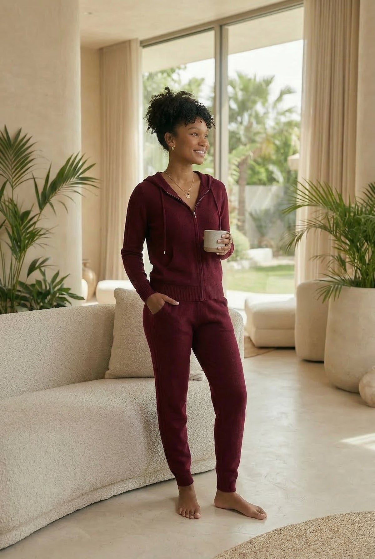 100% CASHMERE TRACKSUIT PANTS BURGUNDY