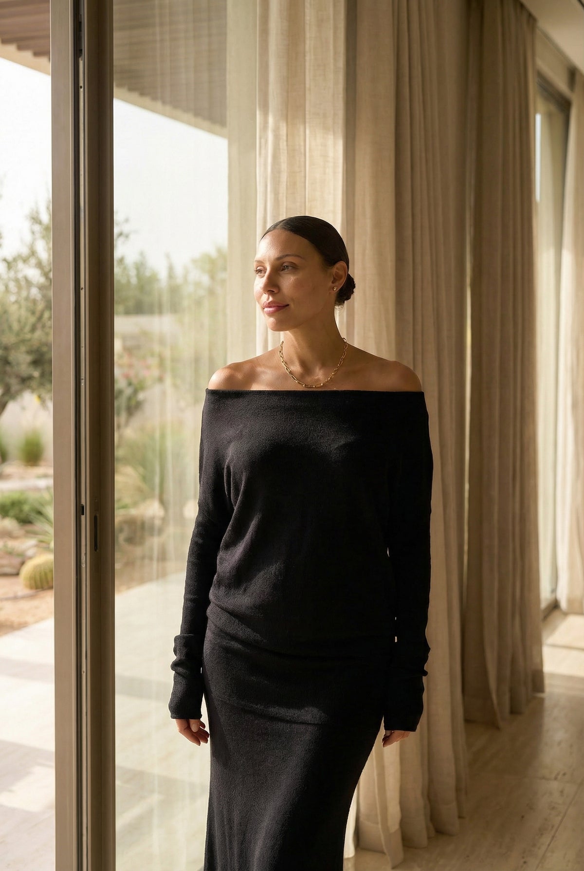 100% CASHMERE A-LINE SKIRT BLACK