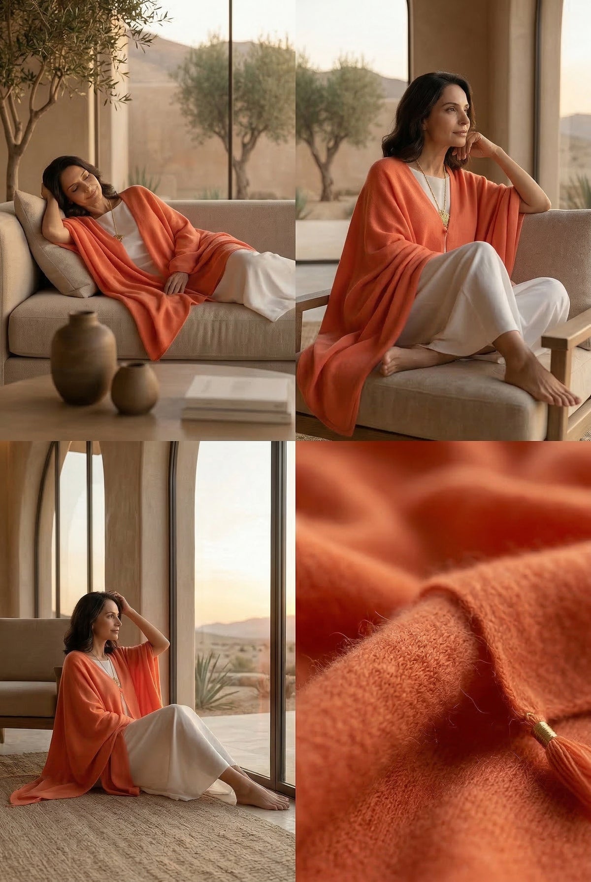 100% 2 PLY AVALON CASHMERE CAPE SPICY ORANGE
