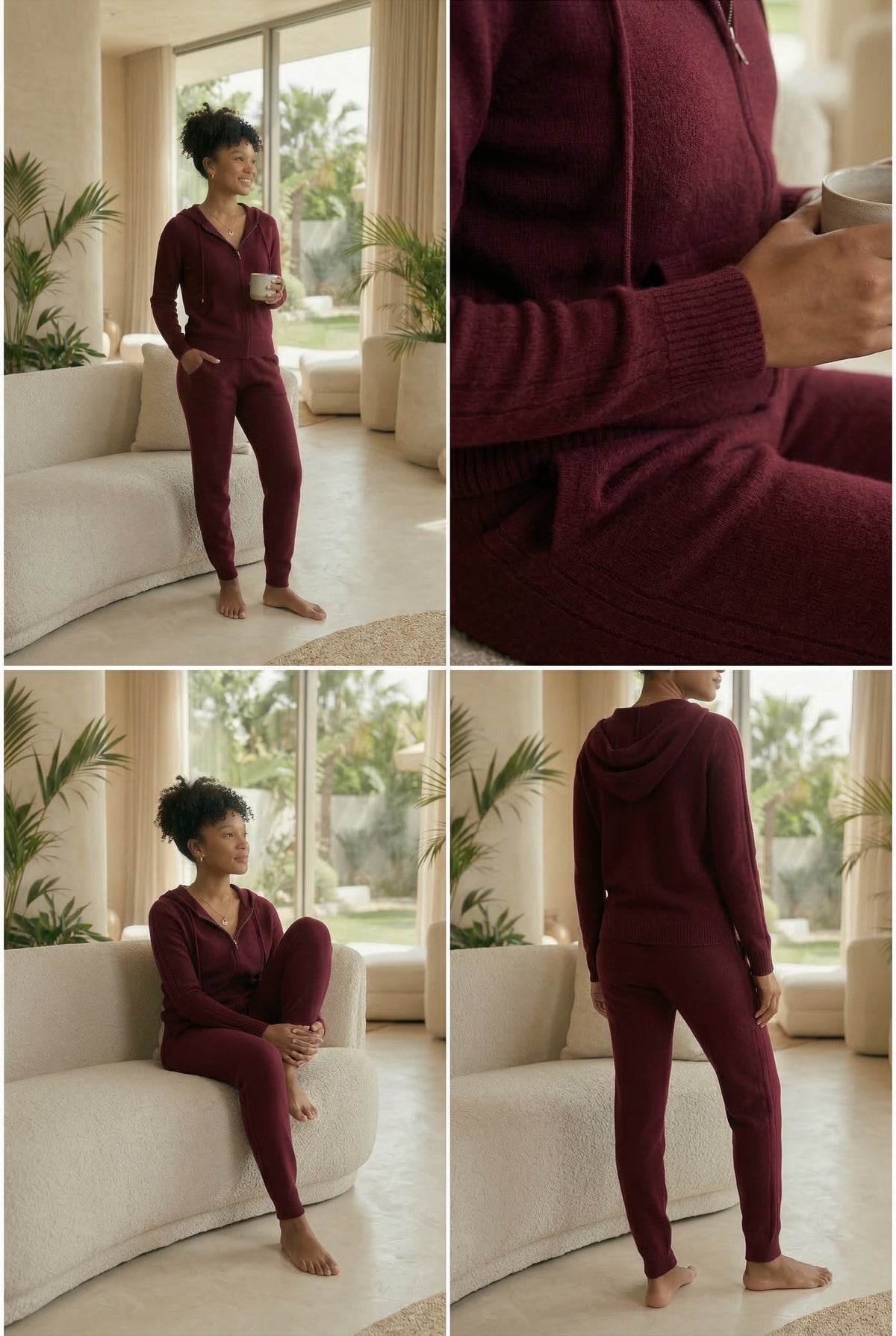 100% CASHMERE TRACKSUIT PANTS BURGUNDY