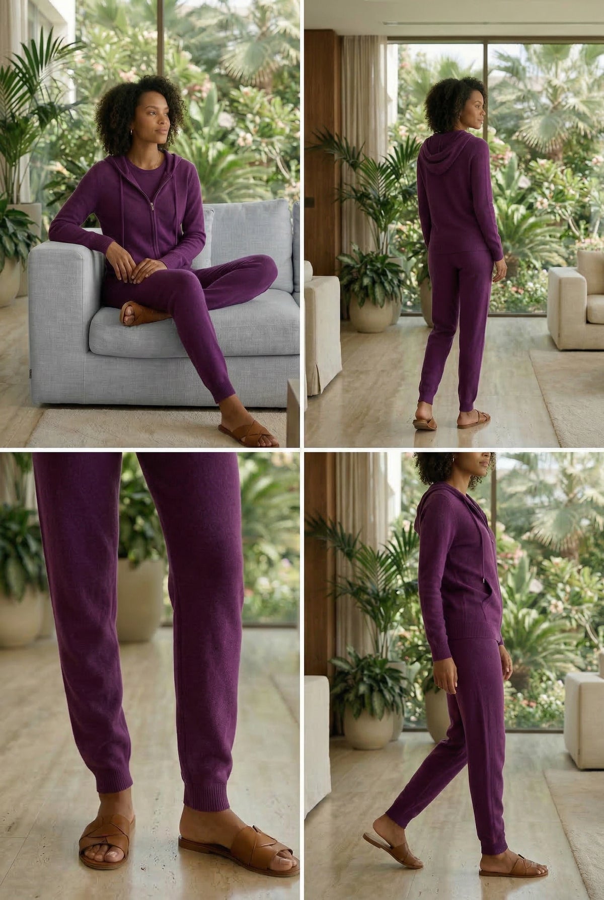 100% CASHMERE TRACKSUIT PANTS DEEP PURPLE