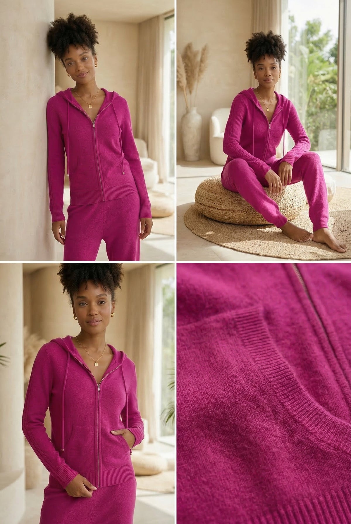100% CASHMERE TRACKSUIT TOP FUCHSIA