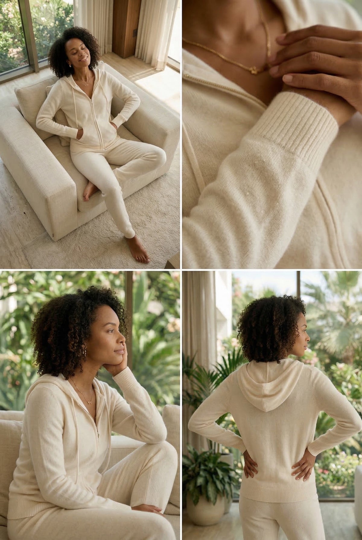 100% CASHMERE TRACKSUIT TOP WINTER WHITE