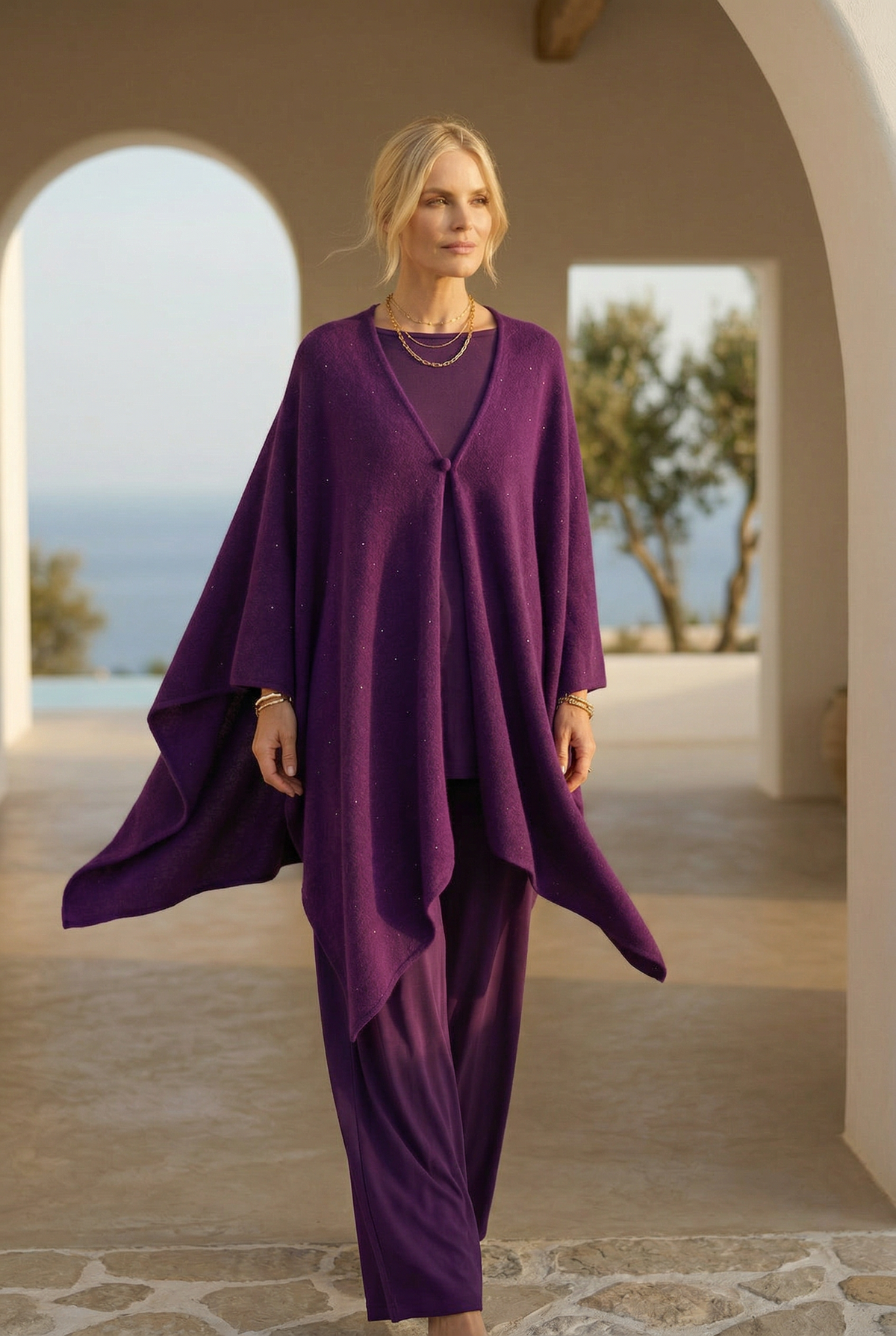 AVALON JEWELLED CASHMERE CAPE ROYAL PURPLE