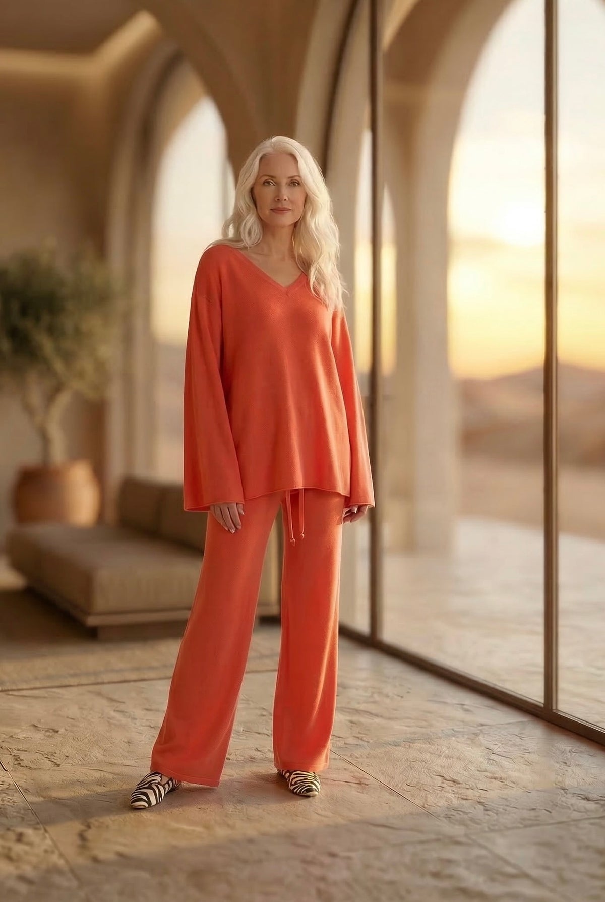 100% CASHMERE LOUNGE PANTS ORANGE