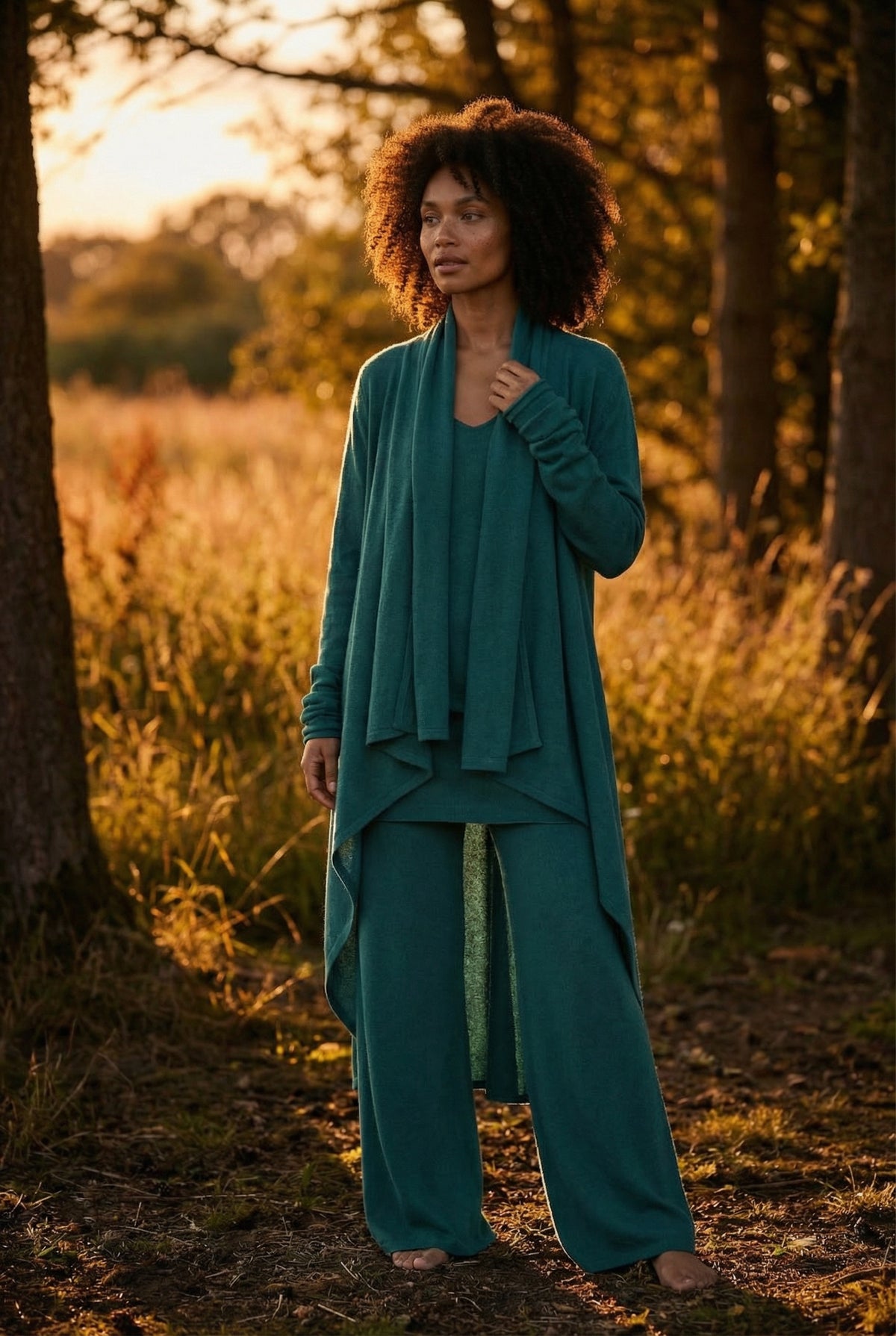 NEW 100% MONGOLIAN CASHMERE WATERFALL JACKET PEACOCK