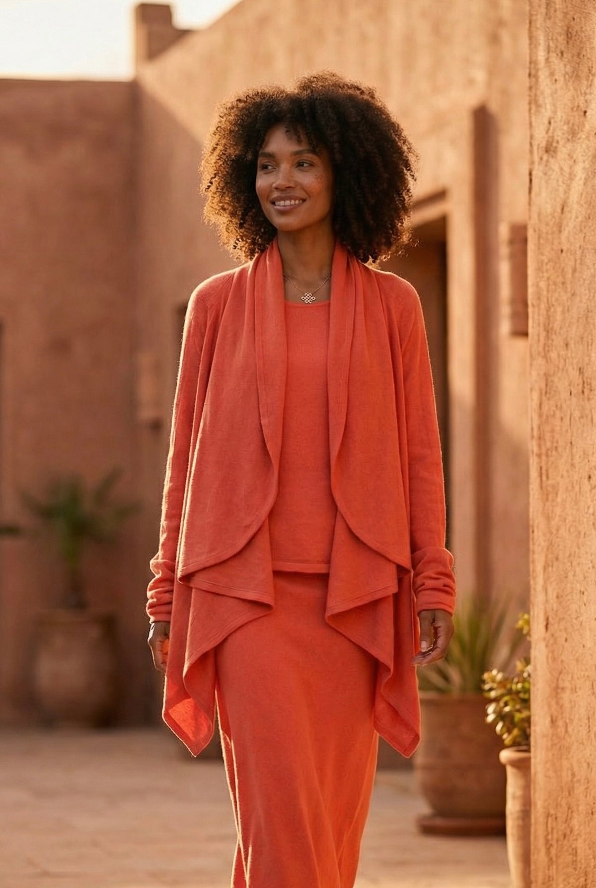 NEW 100% MONGOLIAN CASHMERE WATERFALL JACKET ORANGE