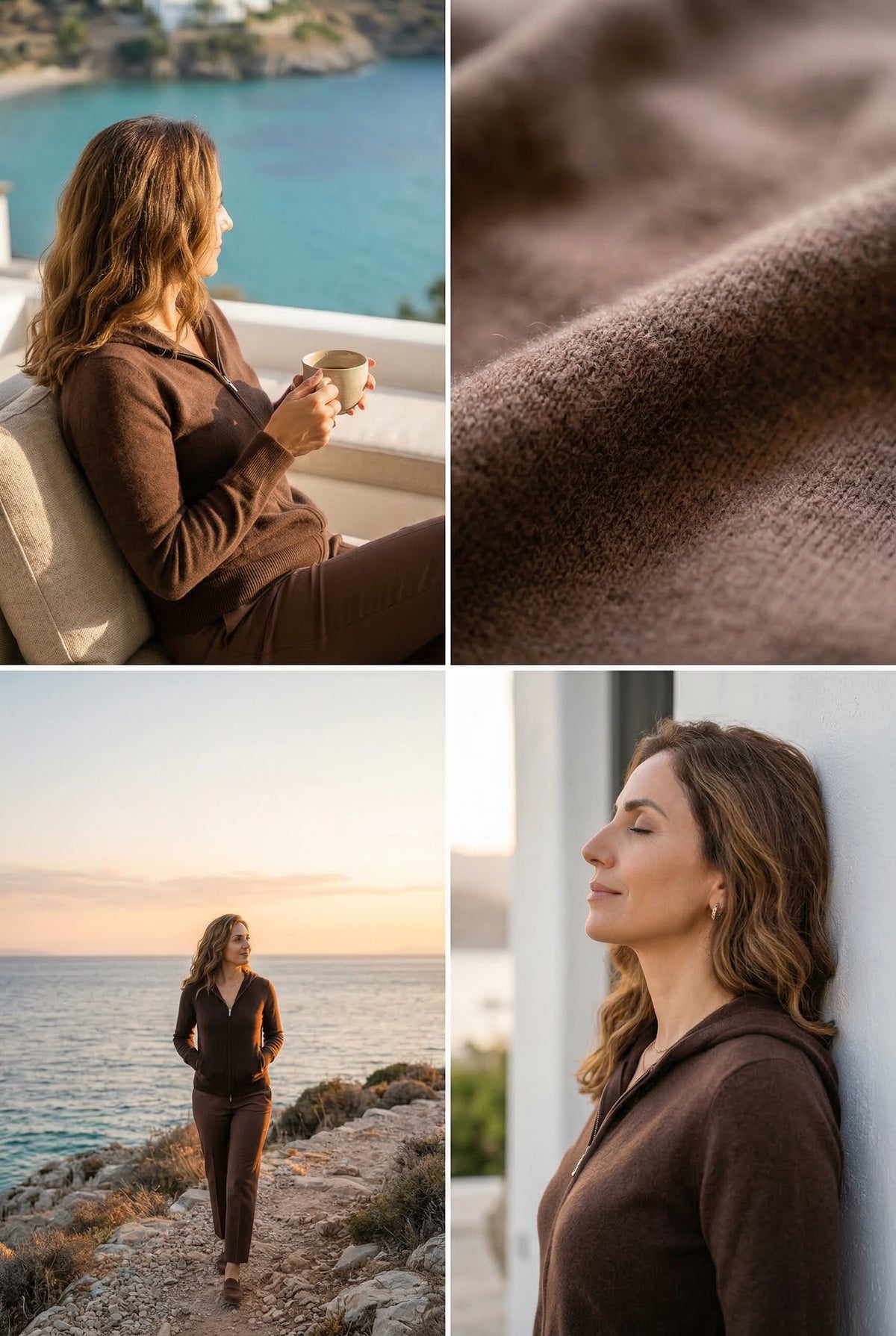 100% CASHMERE TRACKSUIT TOP BROWN